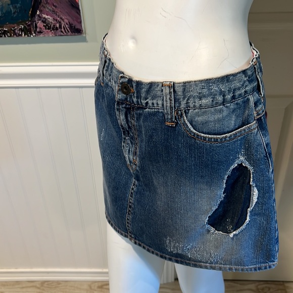 Dolce & Gabbana Distressed Denim Mini Skirt Colorful Sweater Knit Patches 90s - Picture 11 of 15